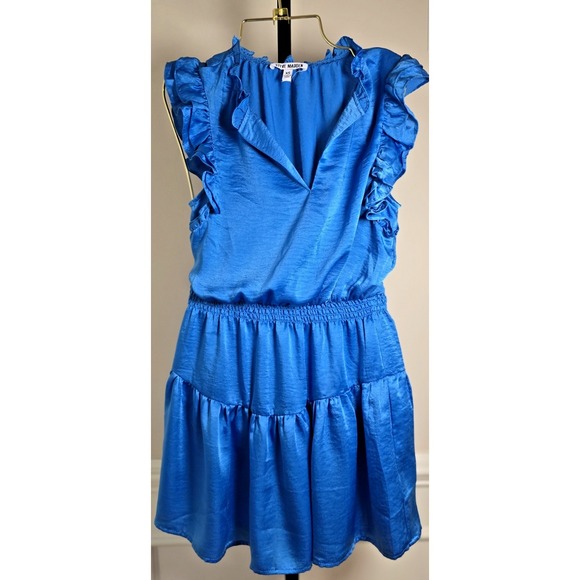STEVE MADDEN Women's Satin Blue Dress Flutter Sleeveless XS Romantic Elastic - Picture 4 of 15